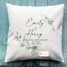 Personalised Wedding Anniversary Gift Golden Silver Ruby Pearl 25Th 50Th Home Foliage Greenery Design Quote Linen Style Cushion Cover