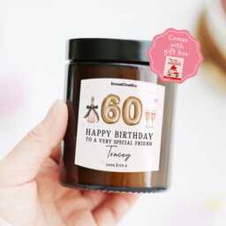 60Th Birthday Gift For Her Friend Bestie Personalized Candle With Custom Name & Message - For Sixty Happy
