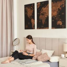 World Map Push Pin Wall Art, Wooden Decor, Of The Travel Apartment 3 Panel Art 5Th Anniversary Gift - thumbnail 2