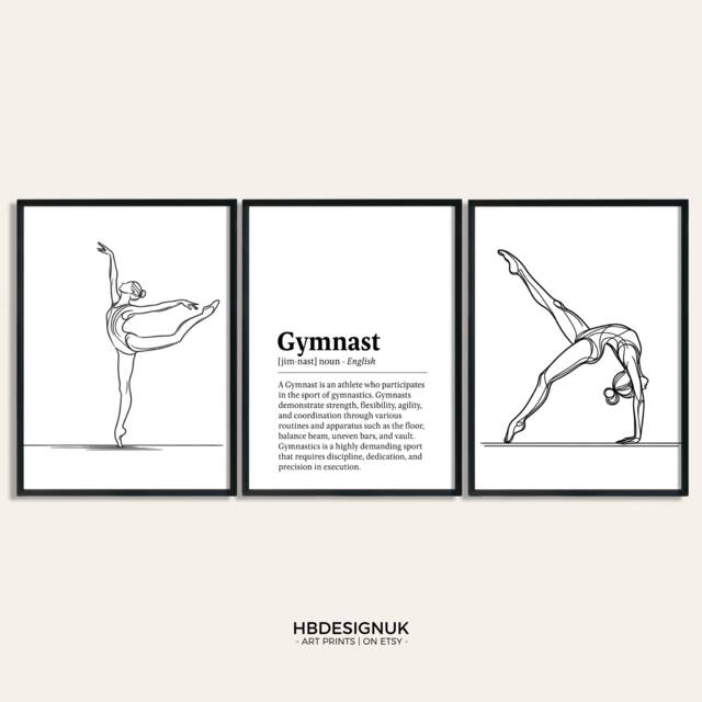 Minimalist Gymnast Poster Set - 3 Gymnastics Prints - Illustration Artwork Girls Room Gymnastic Hanging Gifts Bedroom Wall Art Print - image 1