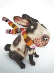 Ceramic Rabbit in The Wind With A Hand Knitted Striped Scarf - thumbnail 1