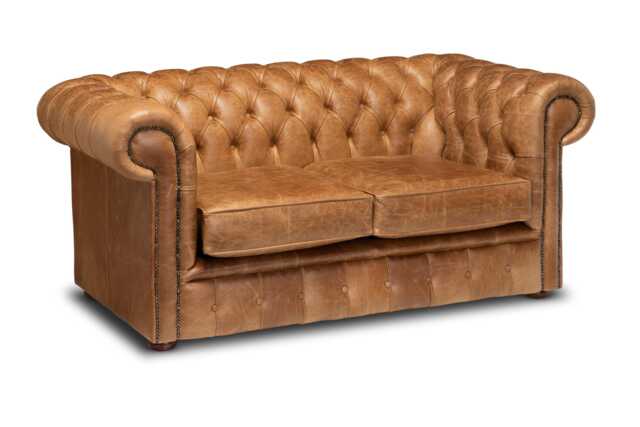 Chesterfield Plus Two Seater Sofa Genuine Vintage Cracked Tan Leather - image 1