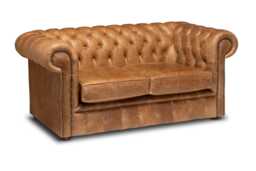 Chesterfield Plus Two Seater Sofa Genuine Vintage Cracked Tan Leather - thumbnail 1