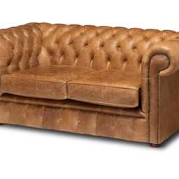 Chesterfield Plus Two Seater Sofa Genuine Vintage Cracked Tan Leather - thumbnail 3