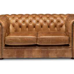 Chesterfield Plus Two Seater Sofa Genuine Vintage Cracked Tan Leather - thumbnail 2