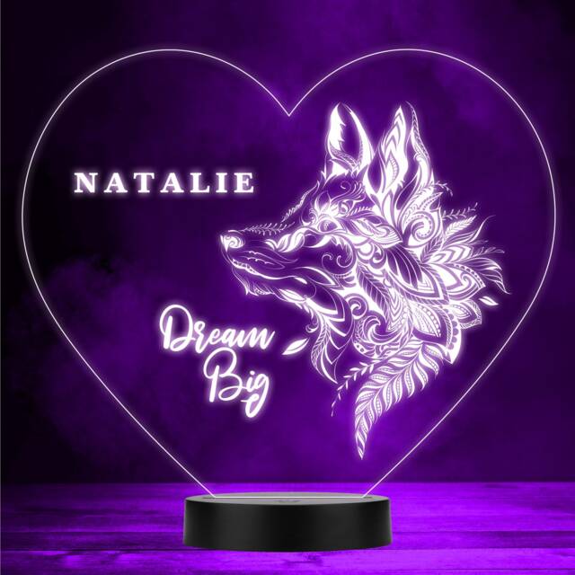 Fox Head Floral & Leaves Dream Big Led Lamp Personalised Gift Night Light - Bedroom - image 1