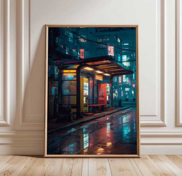 Tokyo Street Wall Art, Cyberpunk Vending Machine Poster, Neon Rain Night Scene Print, Futuristic Urban Artwork, Unframed Decor - image 1