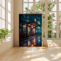 Tokyo Street Wall Art, Cyberpunk Vending Machine Poster, Neon Rain Night Scene Print, Futuristic Urban Artwork, Unframed Decor - thumbnail 3