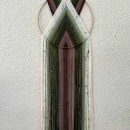 Green & Brown Wall Hanging, Retro Macrame Decor, Tapestry, Woven Yarn Hoop Art, 70's Handmade Hangings - thumbnail 4