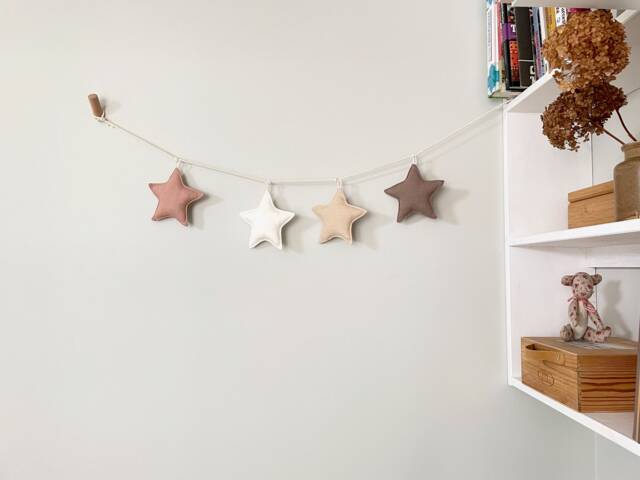 Linen Fabric 4 Stars Garland - Gender Neutral Beige Colors Sustainable Boho Nursery Decor Baby Welcoming Gift - image 1