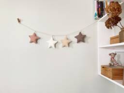 Linen Fabric 4 Stars Garland - Gender Neutral Beige Colors Sustainable Boho Nursery Decor Baby Welcoming Gift - thumbnail 1