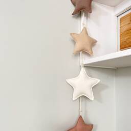 Linen Fabric 4 Stars Garland - Gender Neutral Beige Colors Sustainable Boho Nursery Decor Baby Welcoming Gift - thumbnail 3