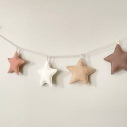 Linen Fabric 4 Stars Garland - Gender Neutral Beige Colors Sustainable Boho Nursery Decor Baby Welcoming Gift - thumbnail 2