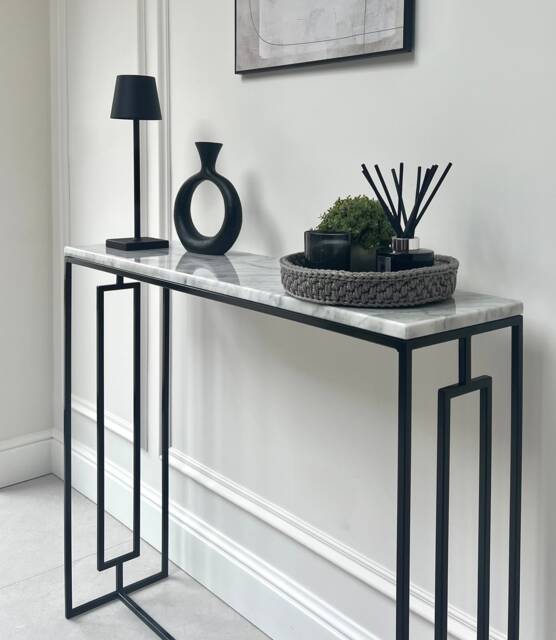 Marble Console Table Radiator Cover With Art-Deco Pattern On The Sides Hallway Furniture Carrara - image 1