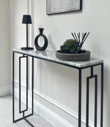 Marble Console Table Radiator Cover With Art-Deco Pattern On The Sides Hallway Furniture Carrara