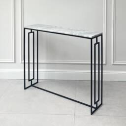Marble Console Table Radiator Cover With Art-Deco Pattern On The Sides Hallway Furniture Carrara - thumbnail 3