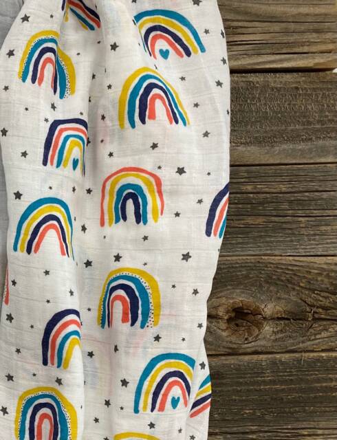 Rainbow Swaddle Blanket, Baby, 47 X Girl Swaddle, Boy Gender Neutral Baby Shower Gift - image 1