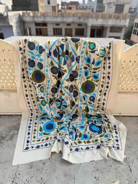 Handcrafted Cotton Suzani Quilt - Traditional Ethnic Embroidery, Bohemian Bedspread, Sofa Throw - image 1