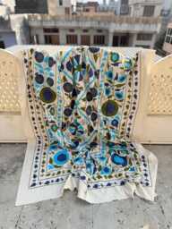 Handcrafted Cotton Suzani Quilt - Traditional Ethnic Embroidery, Bohemian Bedspread, Sofa Throw - thumbnail 1
