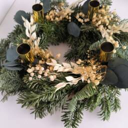 Advent Candle Wreath With Dried Flowers, Adventskranz Rustic, Christmas Decoration, Table Centerpiece, Green Natural Brunches Eucalyptus - thumbnail 3