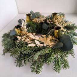 Advent Candle Wreath With Dried Flowers, Adventskranz Rustic, Christmas Decoration, Table Centerpiece, Green Natural Brunches Eucalyptus - thumbnail 2