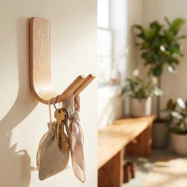 Key Hooks - Oak Adhesive Holder For Wall Dog Leash Hook Entryway Organizer Necklace - image 1