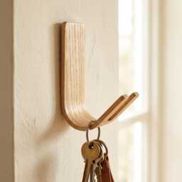 Key Hooks - Oak Adhesive Holder For Wall Dog Leash Hook Entryway Organizer Necklace - thumbnail 4