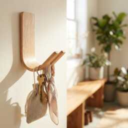 Key Hooks - Oak Adhesive Holder For Wall Dog Leash Hook Entryway Organizer Necklace - thumbnail 1