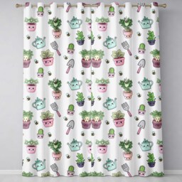 Cute Kawaii Garden Tools Plants Bees Seamless Pattern Readymade Eyelet Ring Top Thermal 100% Blackout Curtains - thumbnail 2