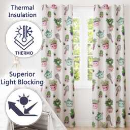 Cute Kawaii Garden Tools Plants Bees Seamless Pattern Readymade Eyelet Ring Top Thermal 100% Blackout Curtains - thumbnail 3