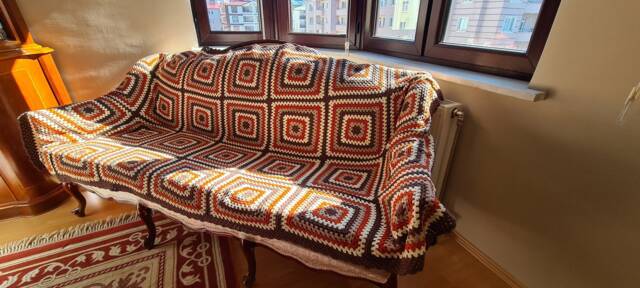 Crochet Afghan Blanket, Granny Square Throw, Bedspread Knitted Sofa Blanket, Large Vintage Blanket - image 1
