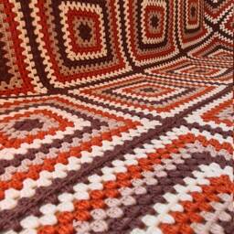 Crochet Afghan Blanket, Granny Square Throw, Bedspread Knitted Sofa Blanket, Large Vintage Blanket - thumbnail 4