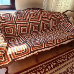 Crochet Afghan Blanket, Granny Square Throw, Bedspread Knitted Sofa Blanket, Large Vintage Blanket - thumbnail 3