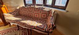 Crochet Afghan Blanket, Granny Square Throw, Bedspread Knitted Sofa Blanket, Large Vintage Blanket - thumbnail 1