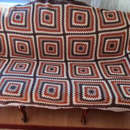 Crochet Afghan Blanket, Granny Square Throw, Bedspread Knitted Sofa Blanket, Large Vintage Blanket - thumbnail 2