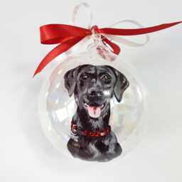 Ball With Black Dog Portrait, Hand Painted From Photo. Personalized Christmas Ornament My Dog. Sphere Decorated Animal - thumbnail 1