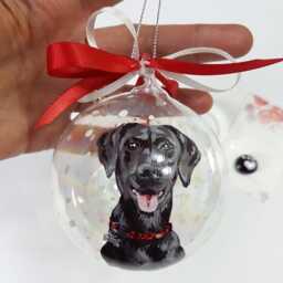 Ball With Black Dog Portrait, Hand Painted From Photo. Personalized Christmas Ornament My Dog. Sphere Decorated Animal - thumbnail 2