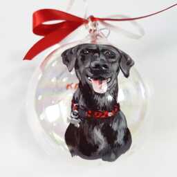 Ball With Black Dog Portrait, Hand Painted From Photo. Personalized Christmas Ornament My Dog. Sphere Decorated Animal - thumbnail 3