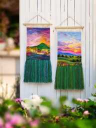Handwoven Sunset Tapestry - Boho Fiber Art Wall Hanging With Fringe