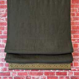 Custom Linen Roman Shade With Greek Key Trim - Cordless Blind - thumbnail 2