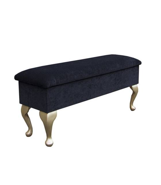 Handmade Large Size Dressing Table Storage Stool in A Plush Black Style Fabric - image 1