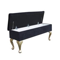 Handmade Large Size Dressing Table Storage Stool in A Plush Black Style Fabric - thumbnail 2