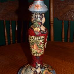French Country Upcycled Vintage Scallop Bell Decoupage Shade & Lamp - thumbnail 2