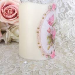 Shabby Pink Roses Flameless Candle Cottage Chic Led Decor - thumbnail 3