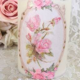 Shabby Pink Roses Flameless Candle Cottage Chic Led Decor - thumbnail 2