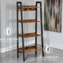 Narrow Ladder Bookshelf 4 Tier/5 - Rustic Wooden Bookcase For Small Spaces Industrial Storage Shelf Home Office Living Room - thumbnail 2