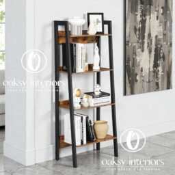 Narrow Ladder Bookshelf 4 Tier/5 - Rustic Wooden Bookcase For Small Spaces Industrial Storage Shelf Home Office Living Room