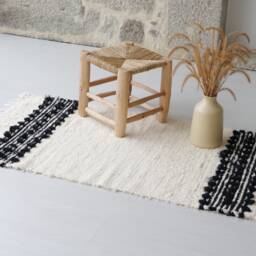 Medium Handwoven Cream & Black Rug, Unique Bathroom Bedroom Bohemian Decor, Portuguese Washable Schlafzimmer Teppich - thumbnail 2