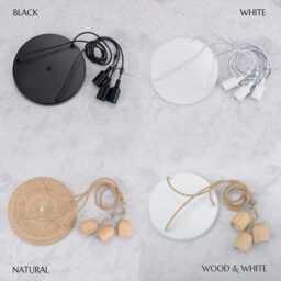 Triple Drop Woven Bamboo Pendant Cluster Light - White Black Rattan Rope Ceiling Canopy Options - thumbnail 2