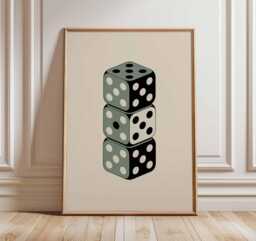 Dice Poster, Retro Casino Wall Art Print, Vintage Minimalist Illustration, Mid Century Modern Gambling Artwork For Game Room - thumbnail 1